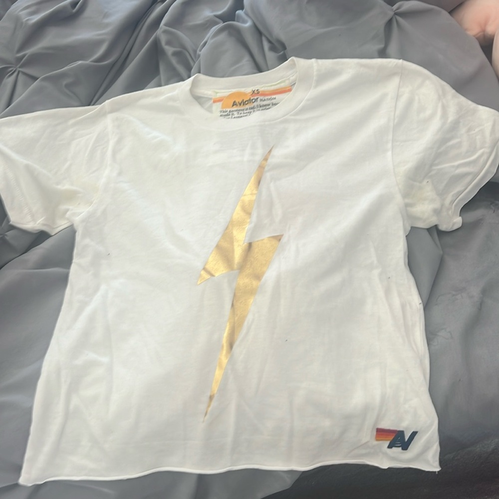 AVIATOR NATION WHITE BOLT TEE SIZE XS PERFECT CONDITION